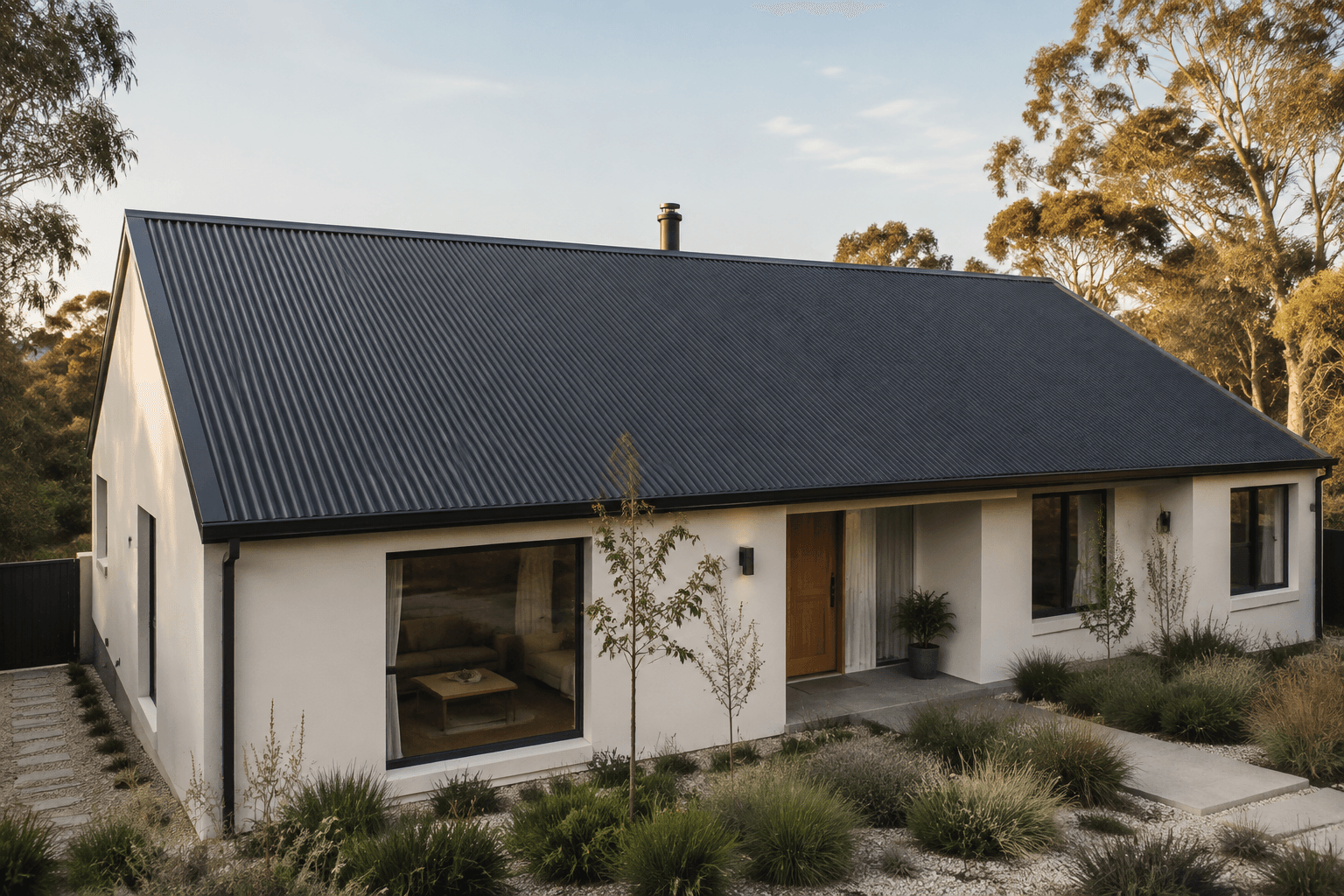 AI-generated illustration of an Australian home with a charcoal metal roof.